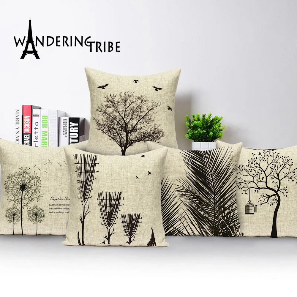 

Nordic Cushion cover Scandinavian Maple Leaves Pillowcases Linen Printed Botanical Pillow Home Sofa Decor Cushion cover Cojin