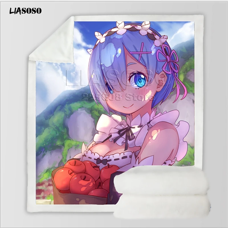 Диван, постельные принадлежности, аниме, Re: zero, сестры-близнецы, горничные рам и рем, Узорчатое, для взрослых, детей, набивное шерстяное одеяло, одеяло для путешествий, одеяло для автомобиля