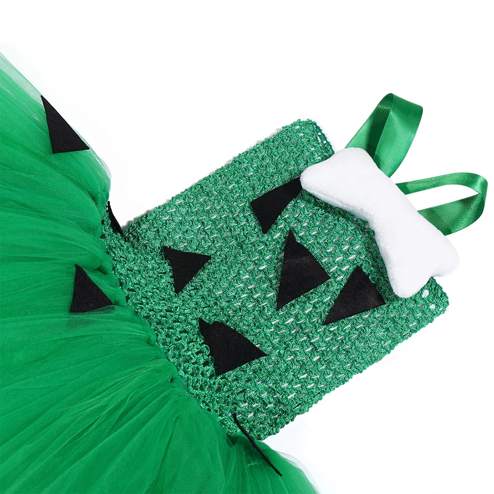 Green Pebbles Tutu Dress for Girls Kids Halloween Costume Children Christmas Dresses Flintstones Bone Cosplay Costumes for Party