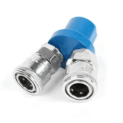 

Two Way Air Hose Pass Quick Coupler w Aluminum Socket Blue Silver Tone