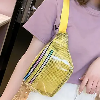 

2020 Fashion Solid Color Mesh Translucent Fashion Waist Bag Water Resistant Adjustable Fanny Pack Unisex 30 x 16cm PVC