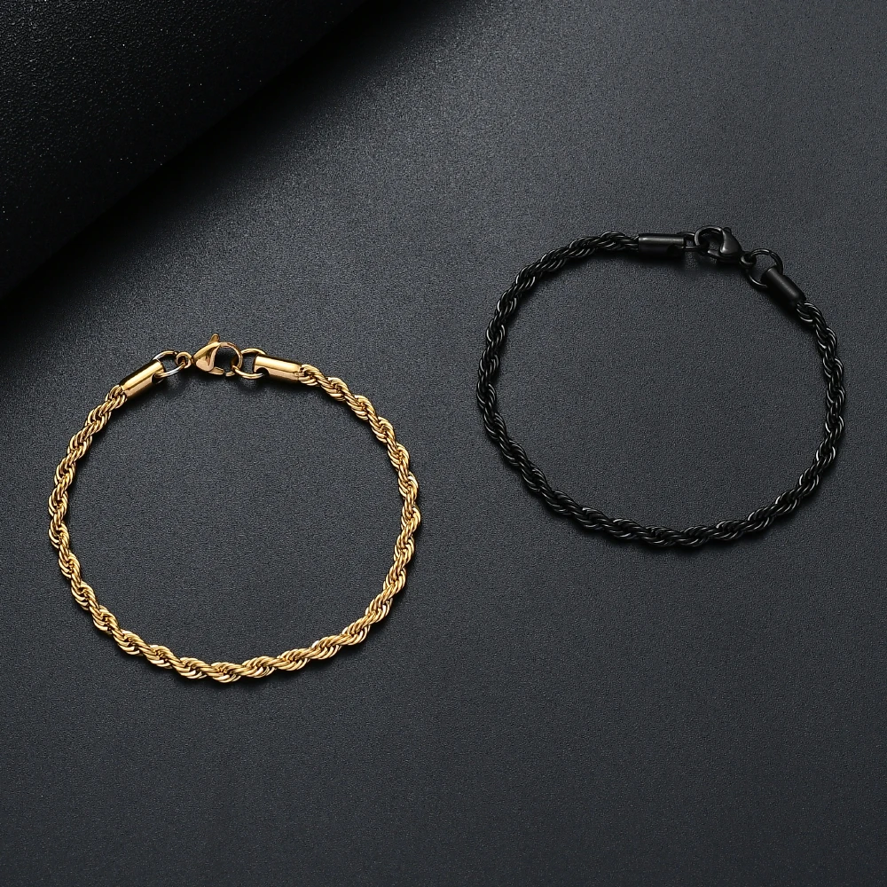 316L Stainless Steel Golden Black Twisted Rope Chain Bracelet For Men and Women Fashion Gift Jewelry