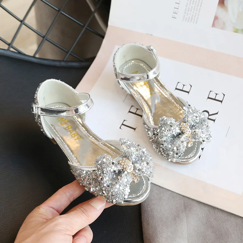 Pink Sky blue Silver Summer Girls Shoes Children Sequin crystal princess Shoes Kids Sandals Grils Sandal 3 4 5 6 7 8 9 10 11-12T