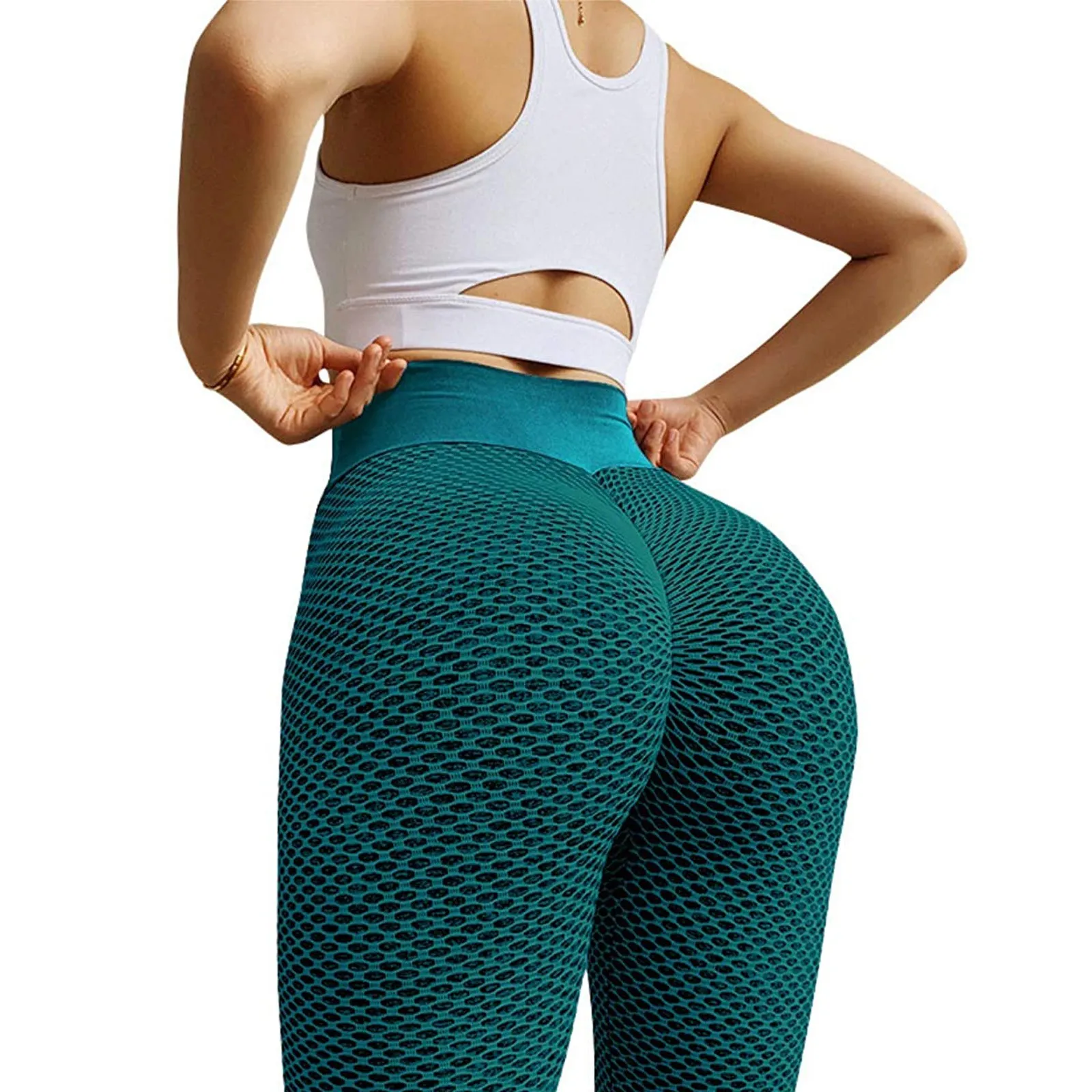 FITTOO Women High Waist Hollow Out Lace Patchwork Slim Yoga Pants Fitness Gym Workout Leggings 
