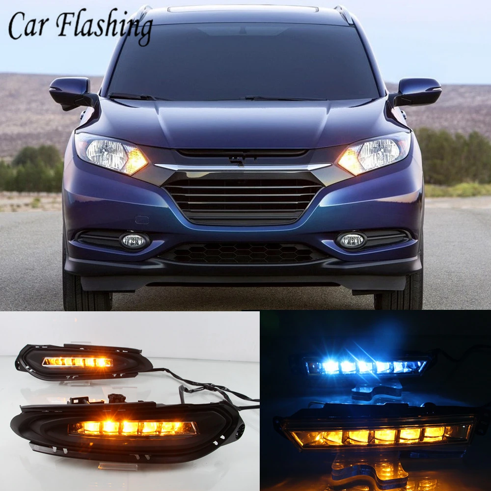 2 шт. DRL для Honda hr-v HR-V 12 В светодиодный автомобильный дневной ходовой свет противотуманная фара с динамическим поворотным сигналом стиль реле