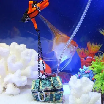 

Diver Hunter Treasure Chest Underwater Landscape Ornament Cartoon Fish Tank Aquarium Landscaping Ornament Decoration