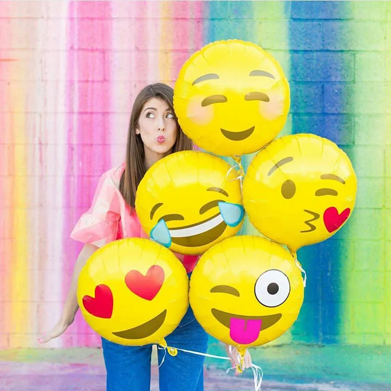 

10 pcs18-inch round smiley aluminum film balloons Cartoon emoji expression pack birthday aluminum foil balloons Photo props