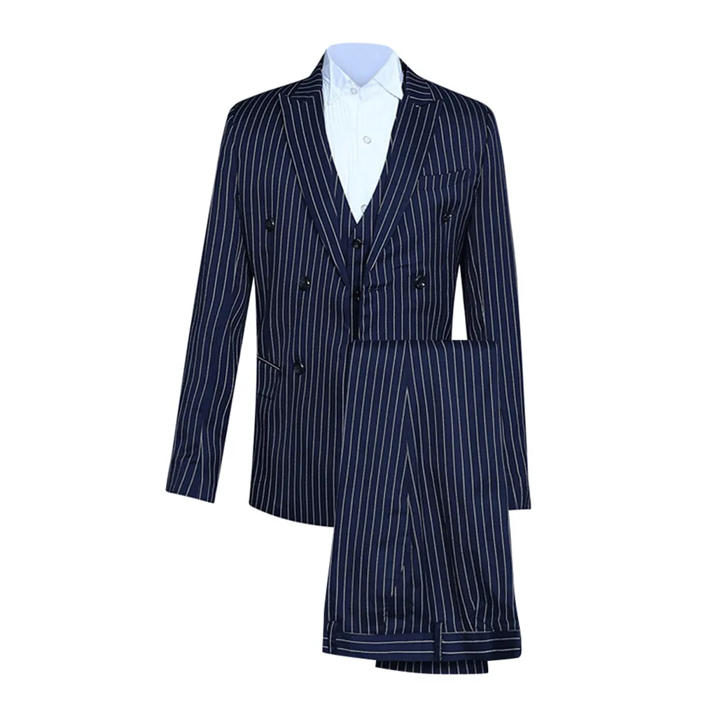 wedding suits for men stripe costume terno masculino 3 piece set men Blazer Host Show Jacket+ Pants+ Waistcoat d90726
