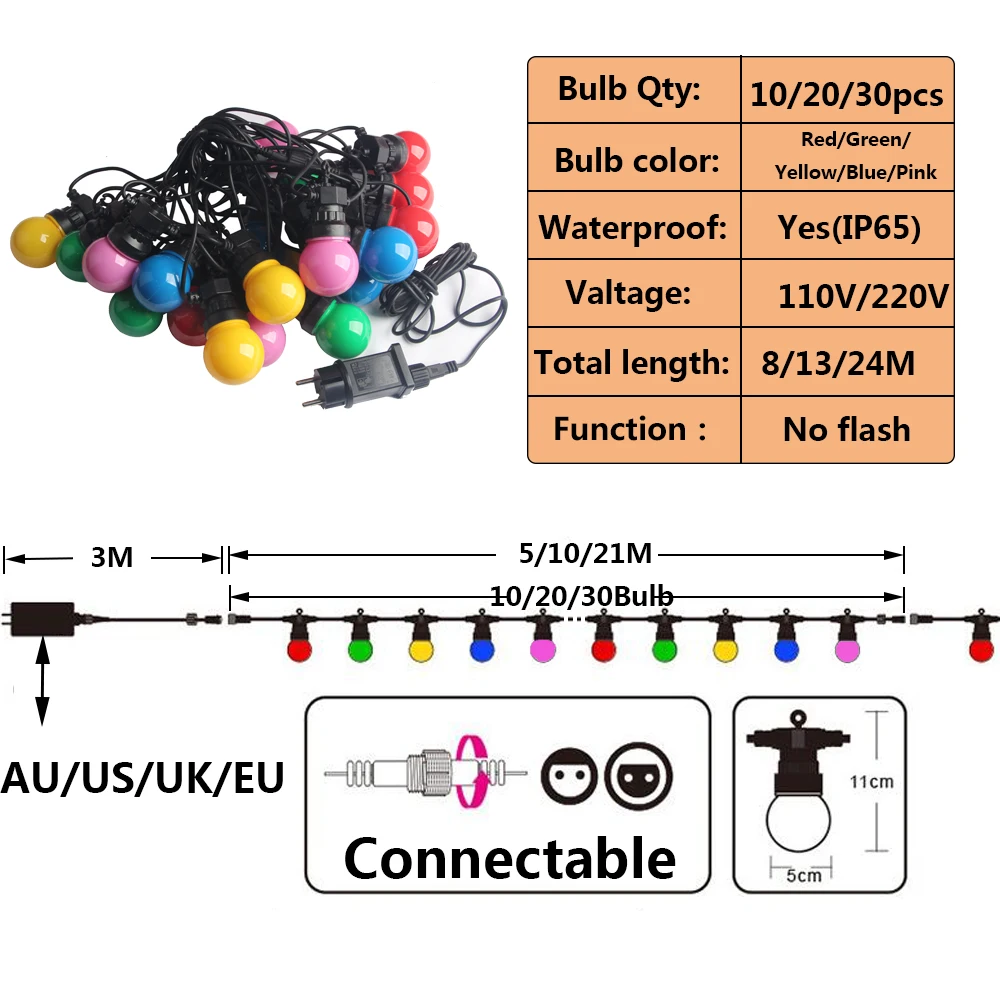 LED String Lights Decorative Lights String Lights LED Fairy Lights 10/20/30 Colorful Bulb Led String Lights Fairy Christmas Outdoor Waterproof Globe Wedding Party Decor Garland For Backyard Patio