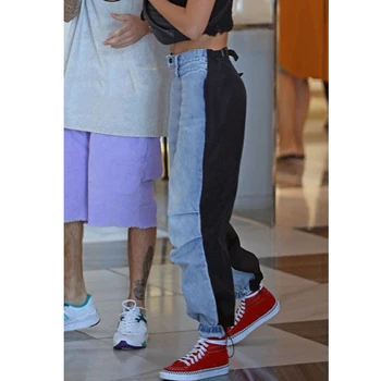 

2020 new women jeans patchwork High Waist Loose Casual Femme Blue jeans Streetwear Denim Pants