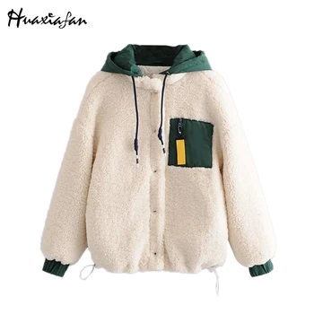 

Huaxiafan Winter Women Jackets Coats Warm Hooded Zipper Button Green Pockets Female Outdoor Wearing Lace Up Coat Jackets Femme