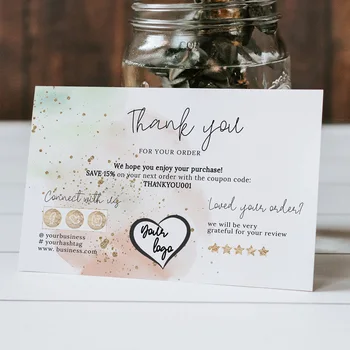 

Personalize Blush Pink Gold Business Thank You For Your Order Insert Card, Card Add LOGO For Your Order, Business Packaging