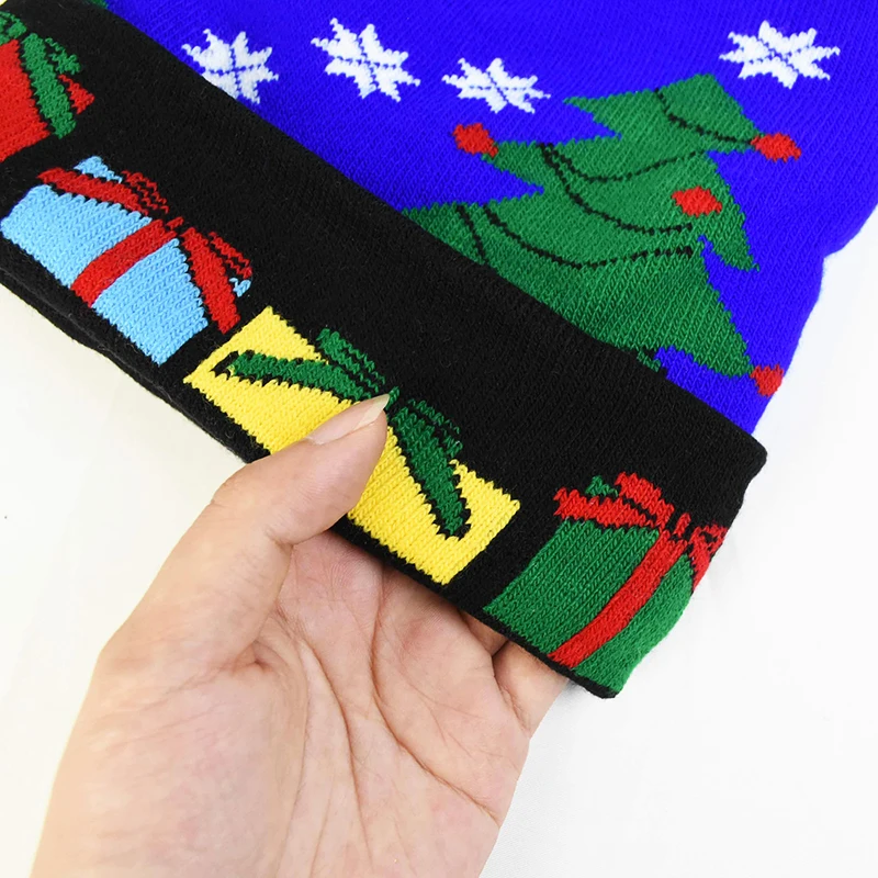 Creative Colorful Led Light Christmas Hat Cartoon Pattern Knitted Hat For Children Adult Xmas Festival Party New Year Decoration
