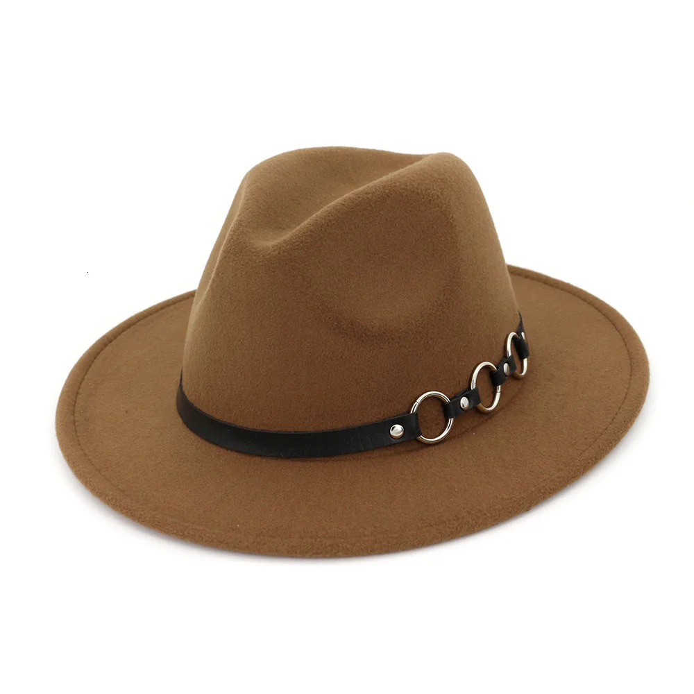 khaki Women Woolen Formal Hat Ladies Wide Brim Hats Fedora Female Elegant Retro Wool Cap Autumn Hats For Women Casual Church Hat - Цвет: khaki