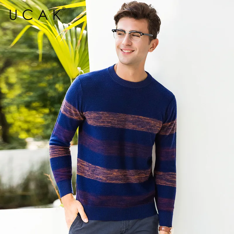 50% OFF UCAK Brand Sweater Men Pure Merino Wool Pullover Men O-Neck Pull Homme 2019 New Autumn Winter Thick Warm Cashmere Sweaters U3064