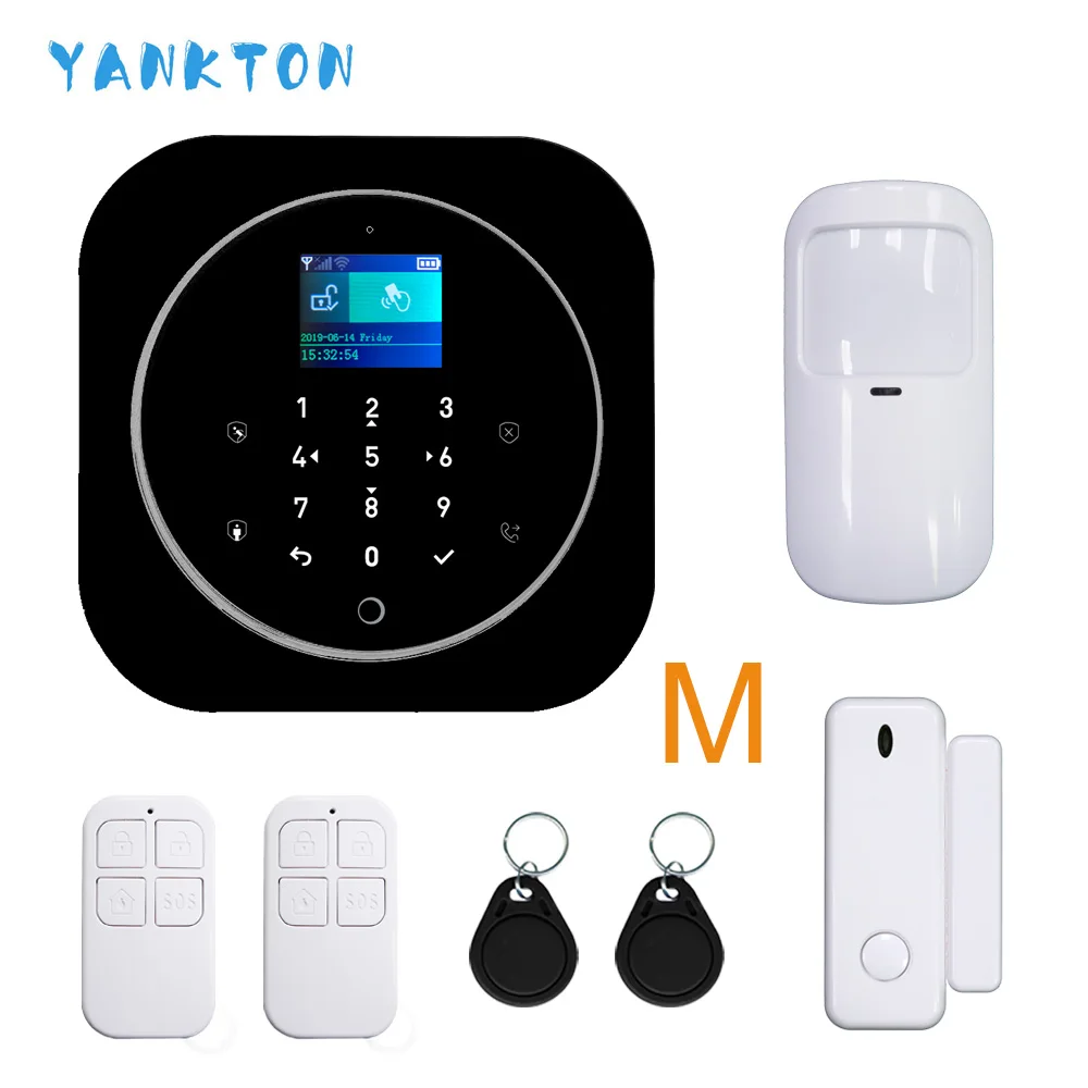 Wifi GSM сигнализация для Android и iOS Tuya сигнализация 433 МГц беспроводная домашняя охранная сигнализация TFT lcd сенсорная клавиатура 11 языков - Цвет: YK-028-G12-Black-M