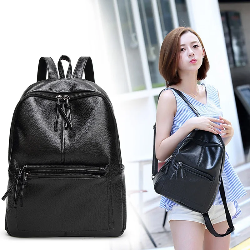 

Women Backpack High Quality PU Leather black School Bags waterproof Travel Satchel Backpack Shoulder Bags mochila escolar