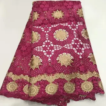 

ROSE 2020 New Design African Stones Lace Swiss Voile High quality French Gold Line Tulle Lace Nigerian Lace Fabric Wedding Dress