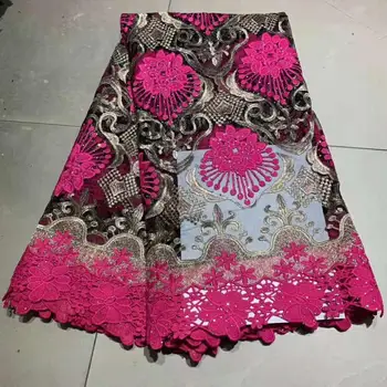 

Pink and Gold African Lace Fabric 2019 hot sale high quality milk silk voile lace Nigerian French for Dress Wedding Party CJA002