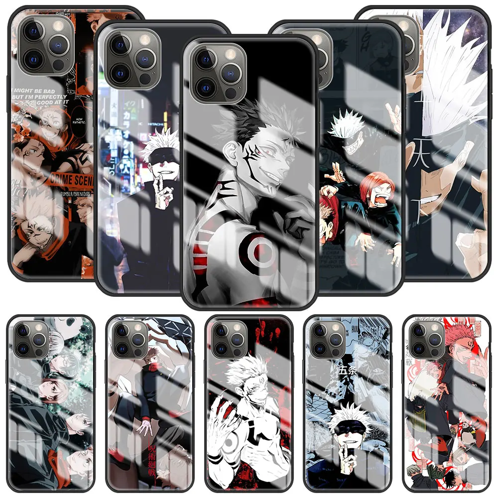 Phone Case For Apple iPhone 11 12 Pro 7 8 XR X 6 6S Plus 5 XS Max SE Tempered Glass Soft Edge Cover Anime Jujutsu Kaisen