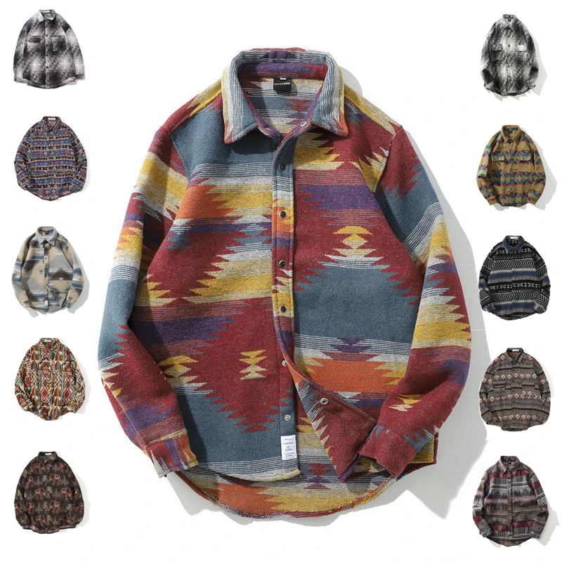 Male Shirt Oversized Long-Sleeve Plaid Vintage Fashion Snap-Button Streetwear Black Winter