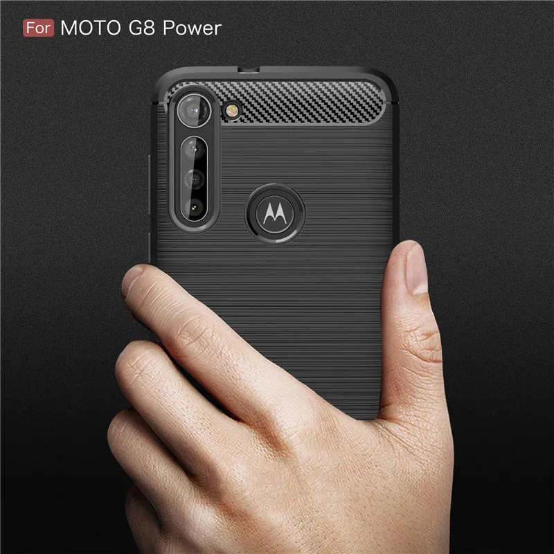 Противоударный чехол из углеродного волокна для Motorola G8 power мягкий силиконовый