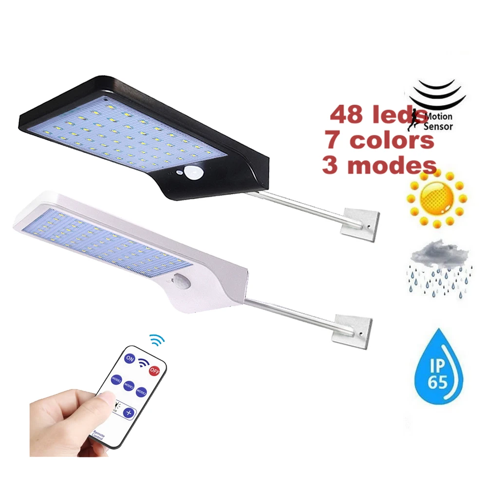 

Aluminum pole 48/36 LED Solar powered PIR Motion Sensor Light lamp Garden Outdoor Pathway Sense Street Path Yard Waterproof Wall