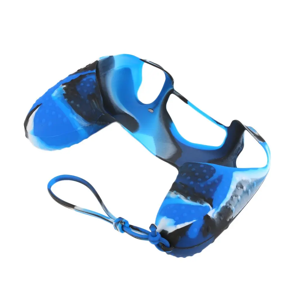 Soft Silicone Skin Protective Case Cover With Hand Rope for SONY PS4 Controller Camouflage Black