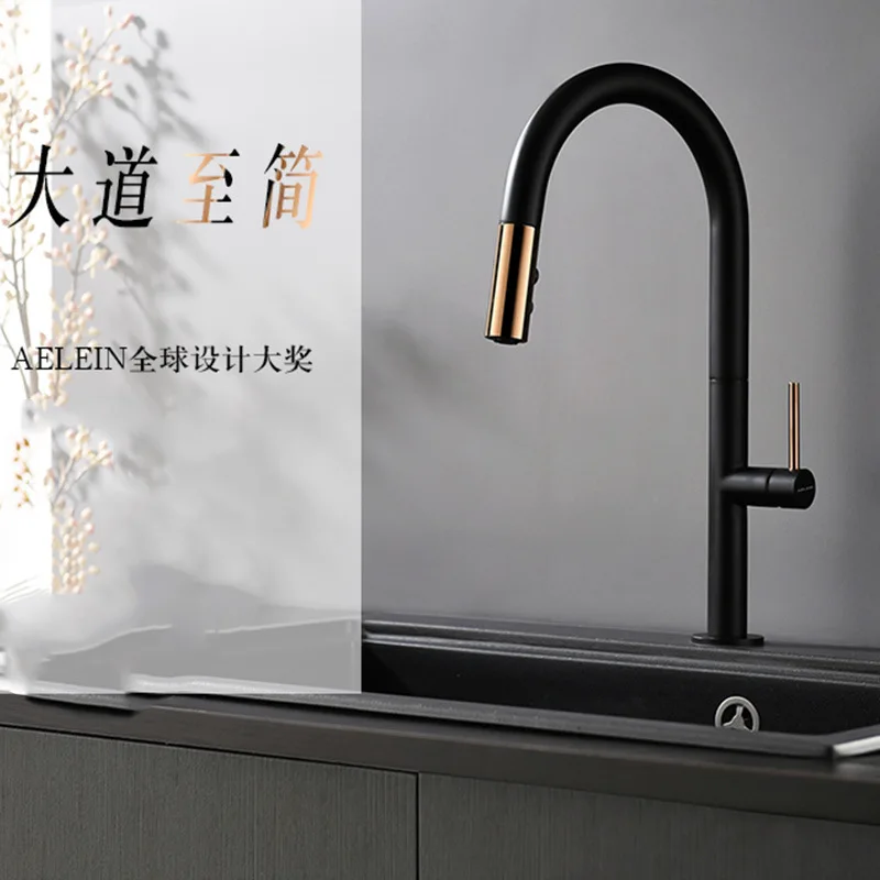 Black Copper Electroplated Pulls Faucet Kitchen Washing Basin Sink Hot And Cold Mixing Faucet - Color: Black
