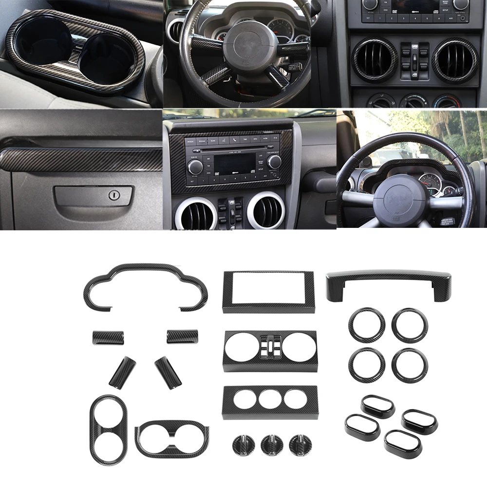 

Для Jeep Wrangler JK 2007 2008 2009 2010 автомобильные аксессуары для интерьера костюмы декоративные наклейки автомобильный Стайлинг ABS углеродное волокно 22 шт.