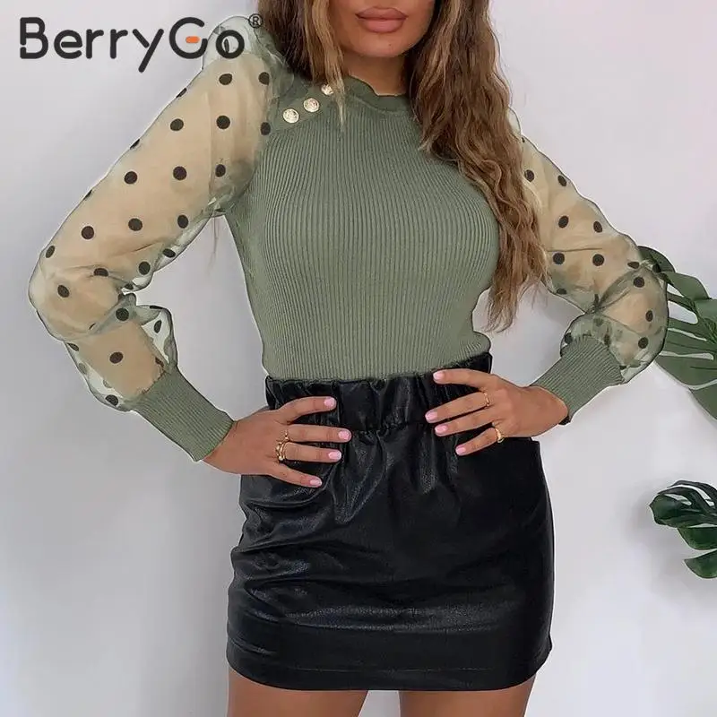 BerryGo сетчатая Лоскутная Блузка с длинным рукавом Женская Весенняя Модная