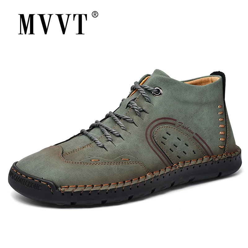 Boots Handmade Leather Shoes Khaki Outdoor Casual Fashion New Ankle Men Autumn