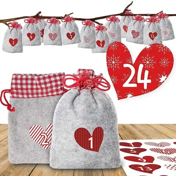 

24Pcs Christmas felt Candy Bag with Number German Stickers Christmas Gift Christmas Bag Decorations For Home