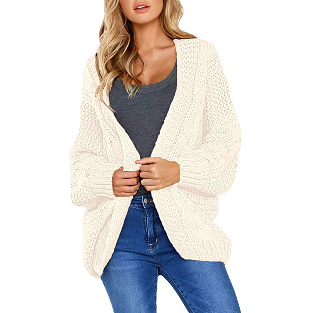 Для женщин твист монотонный Кардиган крупной вязки свободный свитер большого размера зимние топы Для женщин вязаный свитер, свободного кроя, Топ - Цвет: White