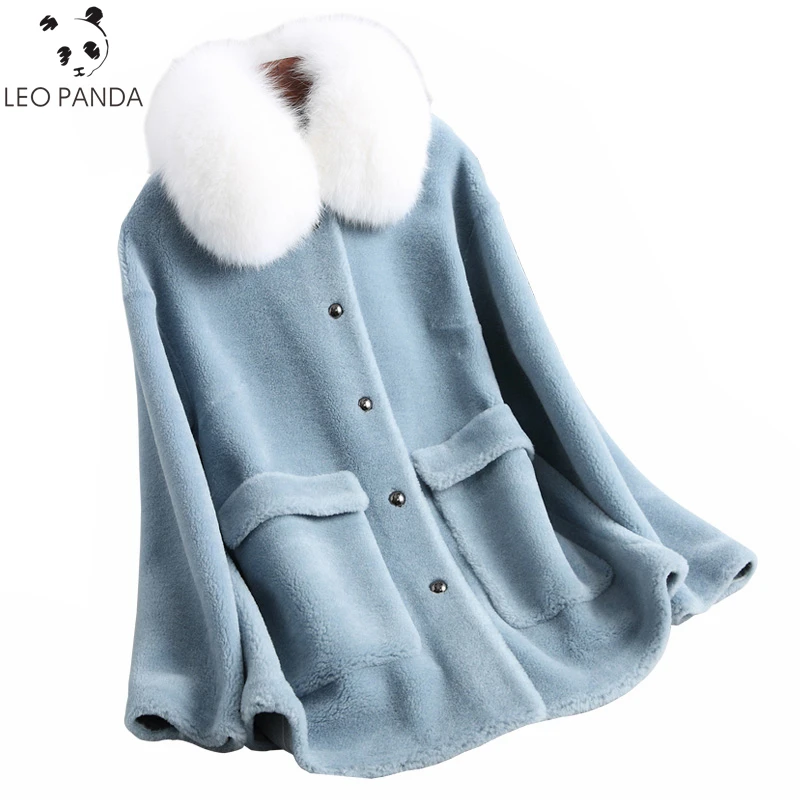 Натуральная оторочка из овечьей шерсти пальто воротник из натурального Лисьего меха зимняя куртка из натурального меха женская элегантная синяя Толстая теплая короткое пальто