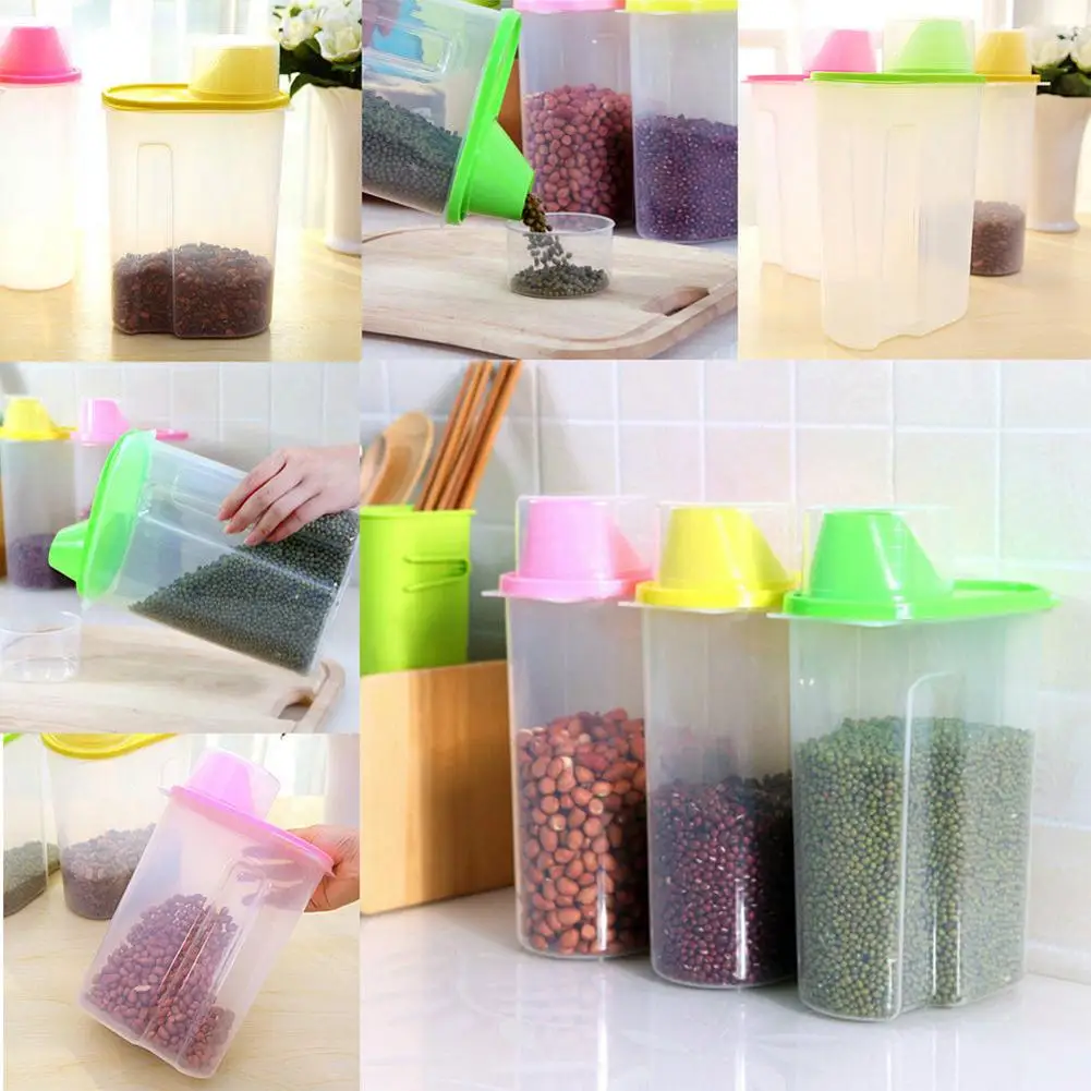 

1Pc 1.9/2.5L Kitchen Rice Cereal Bean Dry Food Storage Dispenser Container Lid Sealed Box Storage Bottles & Jars 2019