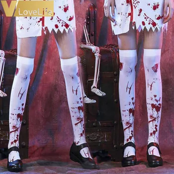 

2pcs Halloween Stockings Red Blood Spider Web Cross Comfortable Cotton Cosplay Bloody Nurse Socks Halloween Party Decoration