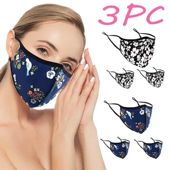 

3PCS Washable Reusable Cotton Face Mask Fashion Printing Mouth Mask Adult Unisex Mouth Cover Mouth Mask With Design Masque