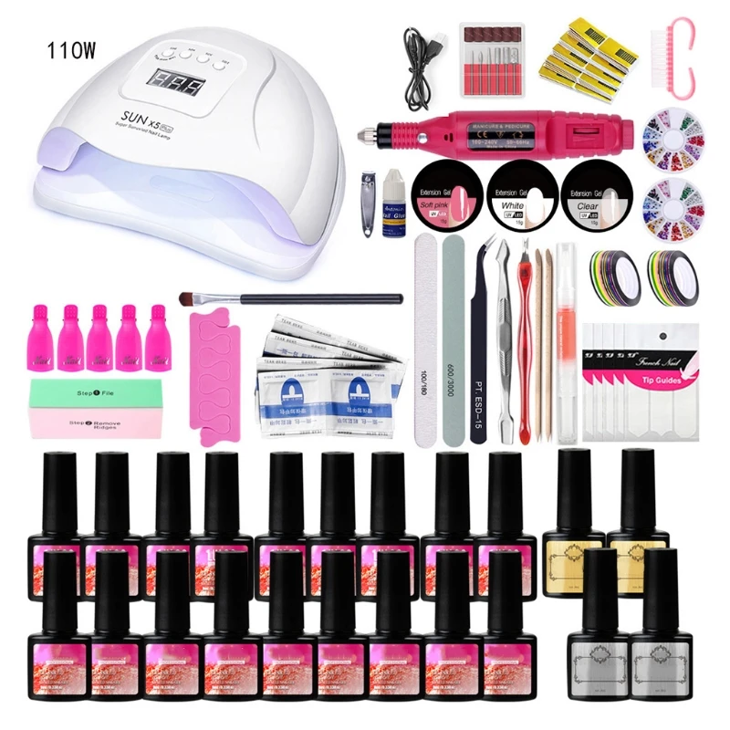 Conjunto de Unhas Secador com Cores Novo Lâmpada Gel Unha Polonês Broca Máquina Conjunto 2021 uv Led