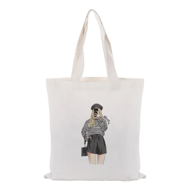 

canvas tote bag text DIY handbag print customized personlity printing logo daily use foldable shopping bag Reusable