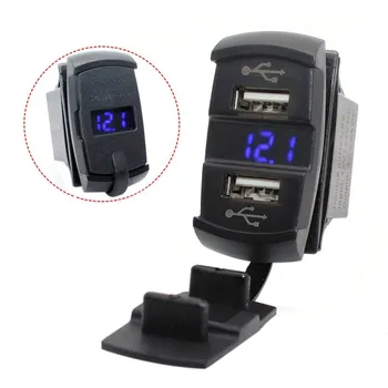 

Dual USB 2 Port Car Phone Charger Socket Rocker Switch Panel with Voltage Voltmeter LED Blue 12V For Auto Motorbike Boat