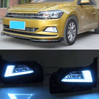 

1 Pair Car DRL LED Daytime Running Light Fog Lamp Sequential Yellow Turn Signal Function 12V For Volkswagen Polo 2018 2019