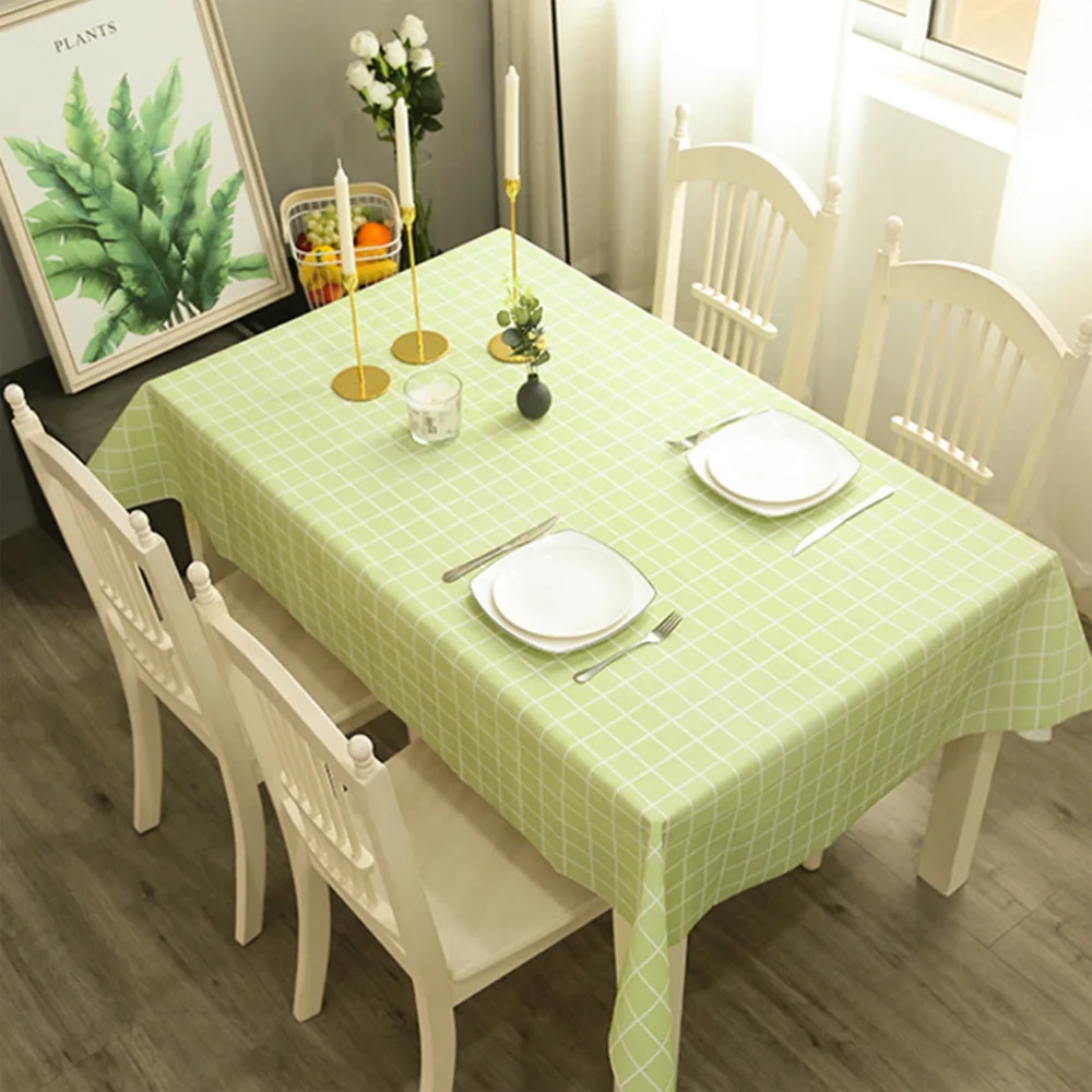 PEVA Tablecloth Plastic PVC Rectangula Grid Printed Waterproof Oilproof Kitchen Dining