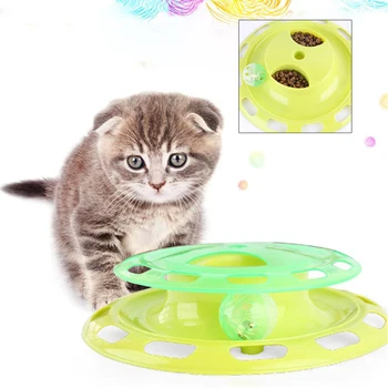 

Single Layer Cat Turntable With Feeder Kitten Crazy Bell Ball Disk Scratching Tool Cats Interactive Training Amusement Plate Toy