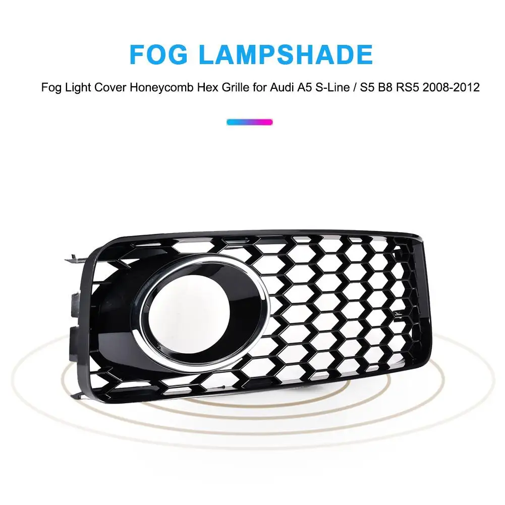 New Fog Lampshade Left/Right Fog Light Cover Honeycomb Hex Grille ABS Car Accessories For Audi A5 S-Line/S5 B8 RS5 08-12
