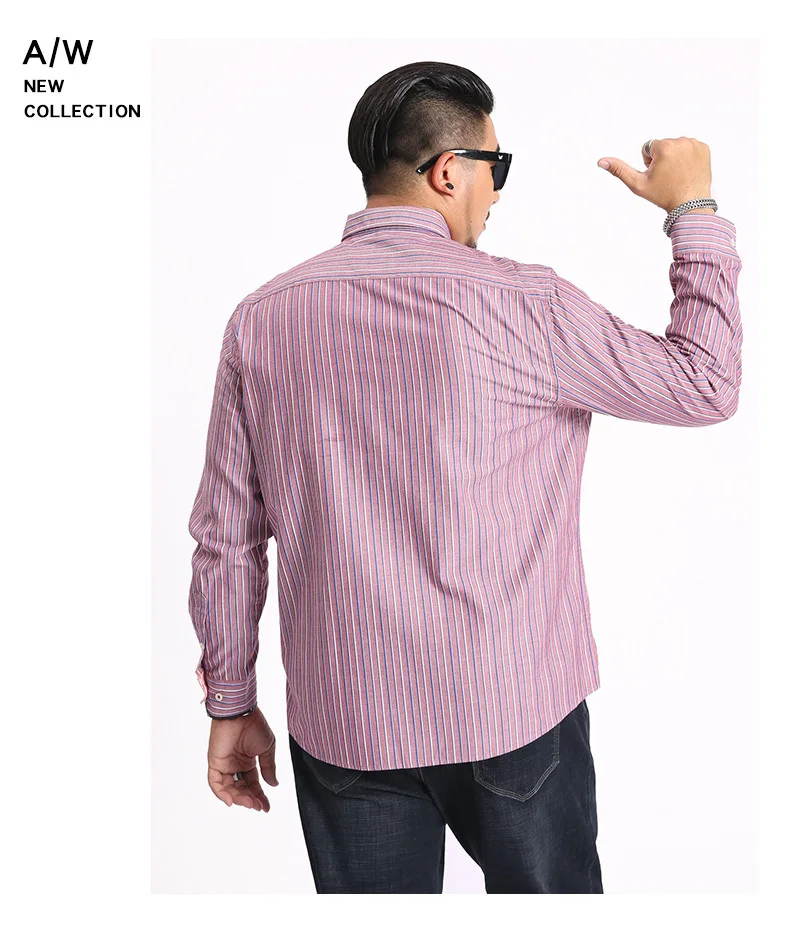 5xl 6xl 7xl 8xl 2019 новая хлопковая осенняя и зимняя рубашка мужская с длинными рукавами дикие Блузы больших размеров в полоску Мода Бизнес