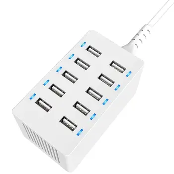 

60 Watt (12 Amp) 10-Port Family-Sized Desktop USB Rapid Charger. Smart USB Charger with Auto Detect Technology [White] US Plug