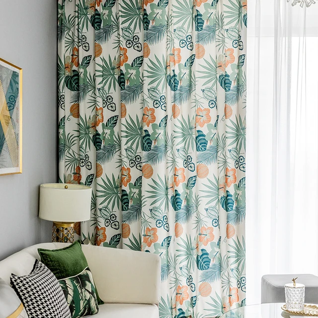 Cortinas estampadas de algodón para sala de estar, cortina moderna verde  para ventana de dormitorio, pantalla de decoración del hogar, personalizada  - AliExpress