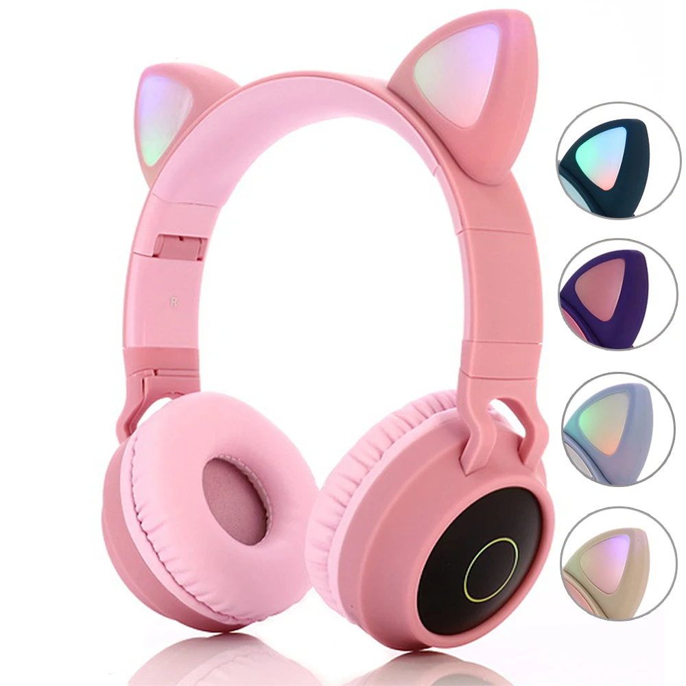 Kids Bluetooth 5 0 Headphones LED light Cat Ears Headset Wireless Earphone HIFI Stereo Bass headphone E18