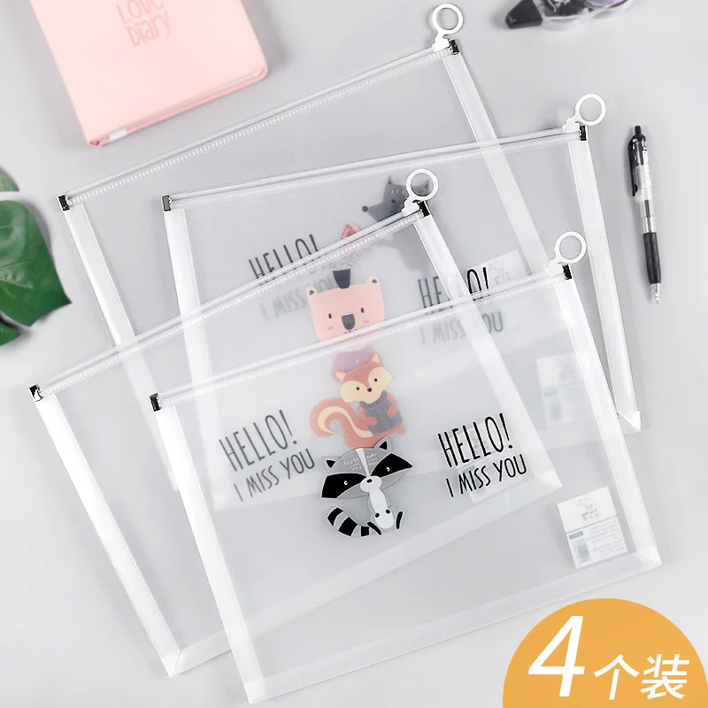 

File Holder Transparent A4 Zipper Bag for Student Cute Cartoon Thick Paper Bag bu xi dai Girl'S Waterproof Production Inspection